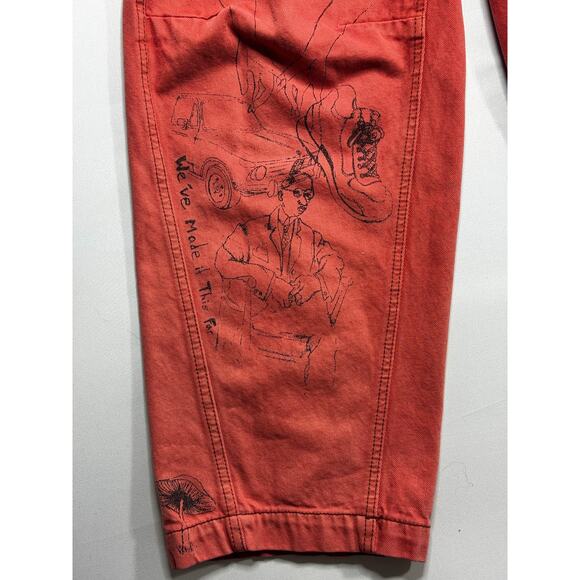 BDG Urban Outfitters Women's Pink "You and Me" Print Barrel Jeans - Size 25x28.5 - Picture 3 of 8